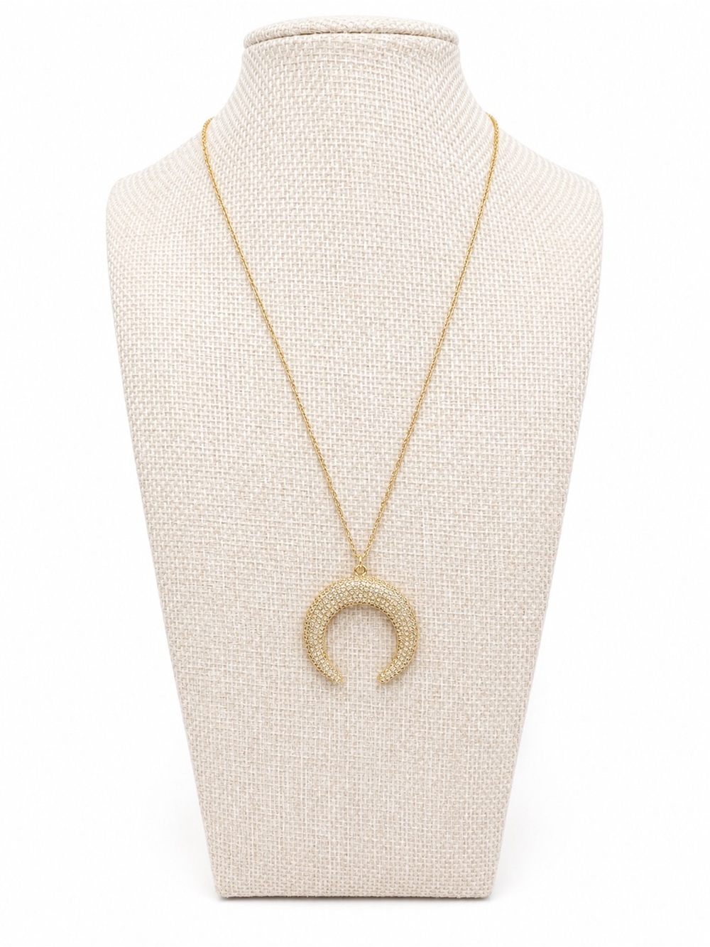 BB Lila Gold Pavé Crescent Horn Pendant Necklace Boho Celestial Statement